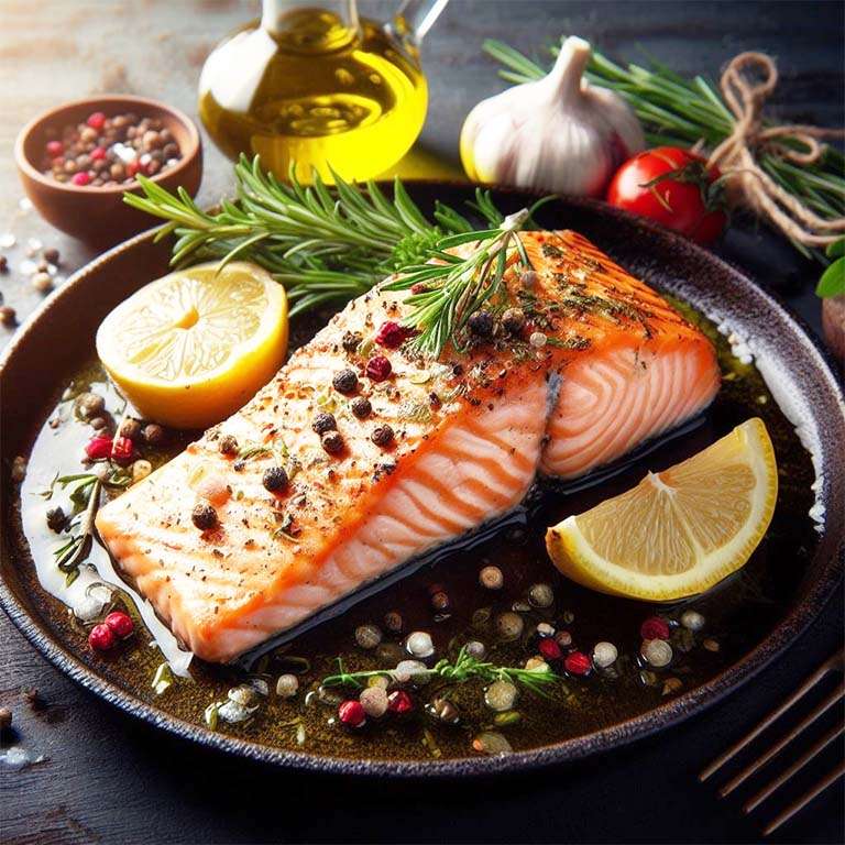 Grilled salmon with garlic and herbs